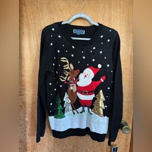 Karen Scott Reindeer Santa Christmas Sweater